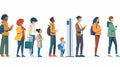 A queue of people waiting in line at an ATM, airport registration, shopping mall cashier desk, or supermarket cashier Royalty Free Stock Photo