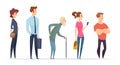 Queue persons. Profile characters male and female standing in line vector people