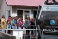 The queue of tourists landing in the lift cable car Mountain Carousel Sochi