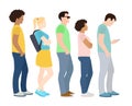 Queue of people. Waiting women and men standing in line. Queue wait woman and man. Vector illustration Royalty Free Stock Photo