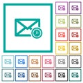 Queued mail flat color icons with quadrant frames