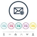 Queued mail flat color icons in round outlines