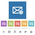 Queued mail flat white icons in square backgrounds