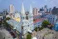 Quiapo, Manila, Philippines - Aerial of The Minor Basilica of San Sebastian, the only steel building church in the