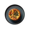 Quiche Au Fromage On Blue Smooth Round Plate On Isolated Transparent Background French Dish. Generative AI