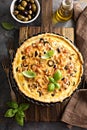 Quiche with eggplant, chicken and olives