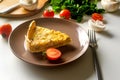 quiche Lorraine with chicken, mushrooms on the table Royalty Free Stock Photo