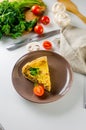 quiche Lorraine with chicken, mushrooms on the table Royalty Free Stock Photo