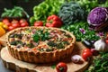 Quiche Lorraine savory tart vegan with vegetables