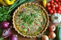 Quiche Lorraine savory tart vegan with vegetables