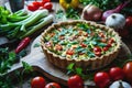 Quiche Lorraine savory tart vegan with vegetables