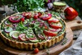 Quiche Lorraine savory tart vegan with vegetables