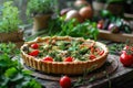 Quiche Lorraine savory tart vegan with vegetables