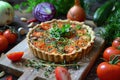 Quiche Lorraine savory tart vegan with vegetables