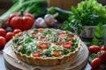 Quiche Lorraine savory tart vegan with vegetables