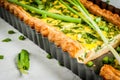 Quiche lorraine with spinach and green onion Royalty Free Stock Photo