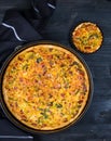 Quiche Lorraine - traditional French tart with pastry crust, bacon and leek