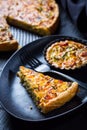 Quiche Lorraine - traditional French tart with pastry crust, bacon and leek