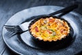 Quiche Lorraine - traditional French tart with pastry crust, bacon and leek