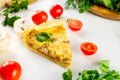 Quiche - open tart, meat pie with chicken, champignons mushrooms and cheese Royalty Free Stock Photo