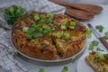 Quiche - open tart pie with morel mushrooms
