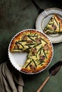 Quiche pie with cheese, mushrooms and asparagus. Royalty Free Stock Photo