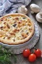 Quiche pie with chicken and mushroom Royalty Free Stock Photo