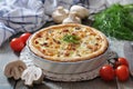 Quiche pie with chicken and mushroom