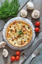 Quiche pie with chicken and mushroom