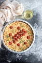 Quiche pie with turkey, cheese and tomato Royalty Free Stock Photo