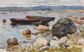 Two boats at the rocky shore