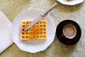 Quick breakfast, coffee and waffle