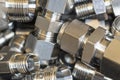 Quick connect fittings coupling for assembling compressed air, hydraulics, pneumatics, gases, fuel lines. Lays in a Royalty Free Stock Photo