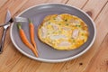 Quick easy lunch. Chicken and vegetable omelette. Nutritional slimming meal. Royalty Free Stock Photo