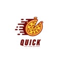 Quick fastest pizza delivery service logo, fast pizzeria delivery business logo icon with pizza as stopwatch illustration