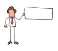 Quick hand drawn faceless businessman character holding blank placard