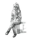 sketch of a girl sitting on a podium