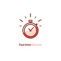 Quick services, fast delivery, deadline time, delay alarm, line icon