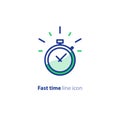 Quick services, fast delivery, deadline time, delay alarm, line icon