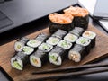 Quick sushi lunch in the office Royalty Free Stock Photo
