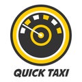 Quick taxi emblem logo design with color speedometer icon isolated