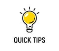 Quick tip hint vector icon bulb. Fact tip idea line icon logo guide