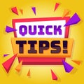 Quick tip. Useful tricks and advice blog post background, creative idea banner with text, best solution and information