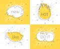 Quick Tips badge with speech bubble new brain, do it, like, hot. Trendy flat vector on yellow background. Smart concept