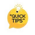 Quick Tips banner with light bulb. Vector background Royalty Free Stock Photo