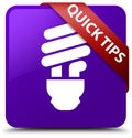 Quick tips (bulb icon) purple square button red ribbon in corner Royalty Free Stock Photo