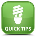 Quick tips (bulb icon) special soft green square button Royalty Free Stock Photo