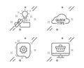 Quick tips, Cogwheel and Creative idea icons set. Web shop sign. Helpful tricks, Engineering, Present box. Vector