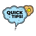 Quick tips, helpful tricks, tooltip, hint for website. banner with useful information. Vector icon of solution, advice. blue