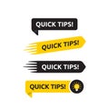 Quick tips, helpful tricks vector logo icon or symbol set with black and yellow color and lightbulb element suitable for web. Royalty Free Stock Photo